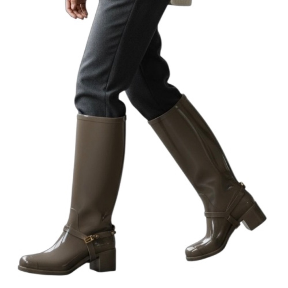 JIMMY CHOO Cheshire Equestrian Rain Boots Gray SZ 9 / 39 NEW Italy